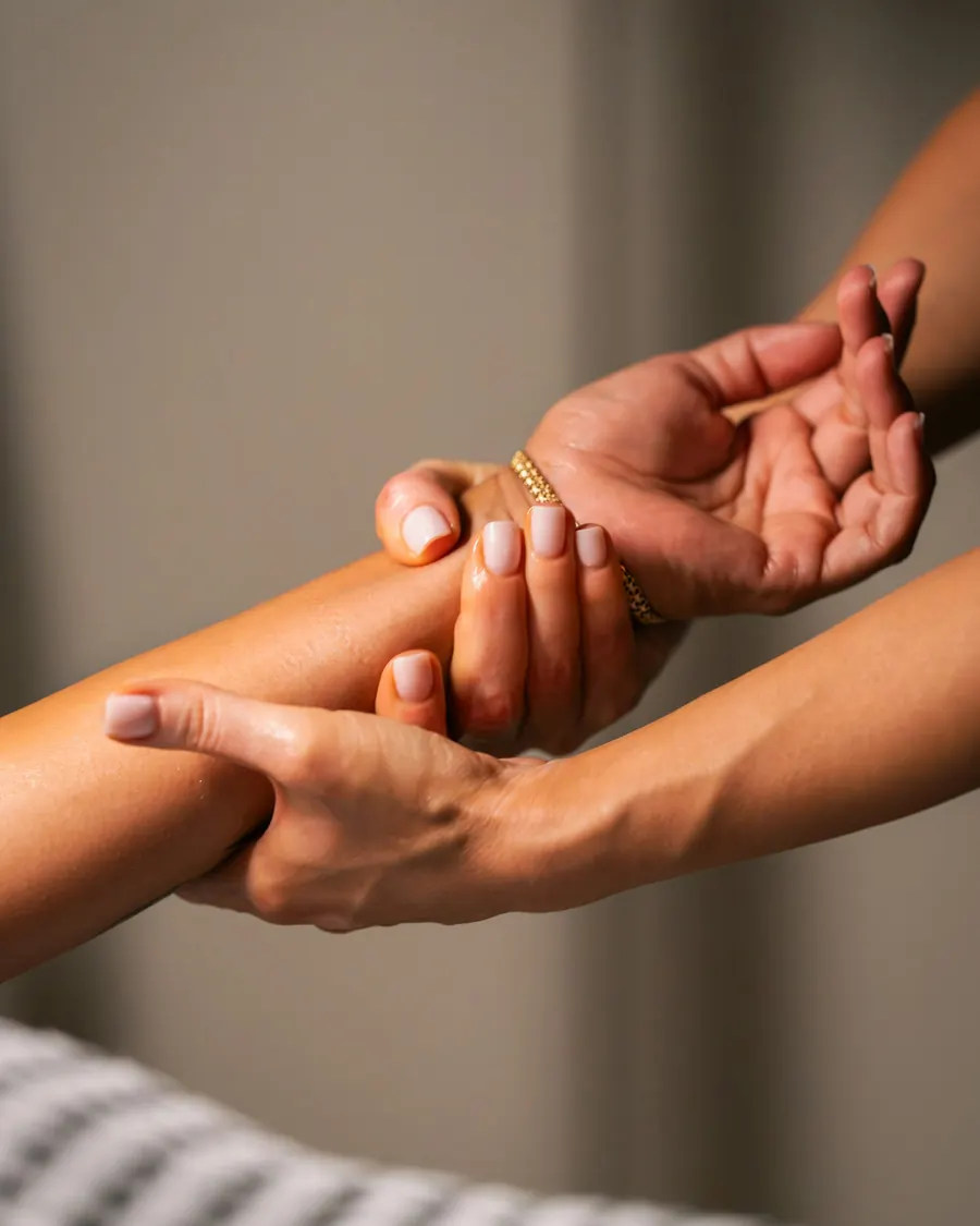 Hands working gently along a forearm